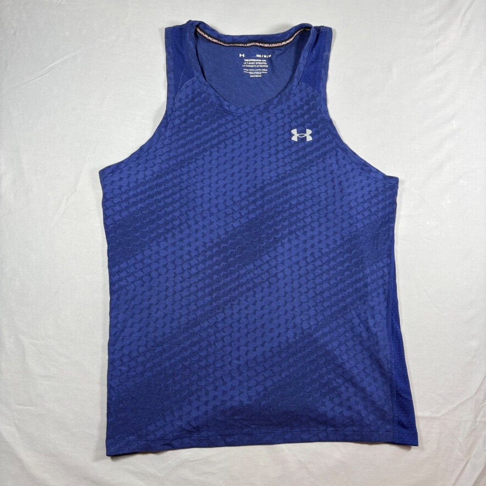 Under Armour Streaker Tank Top Mens M Blue HeatGear Running Training Performance